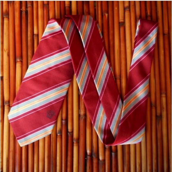 EUC VERSACE Multi-Colored Diagonal Striped 100% Silk with Blue Logo on Front Tie - Picture 3 of 11